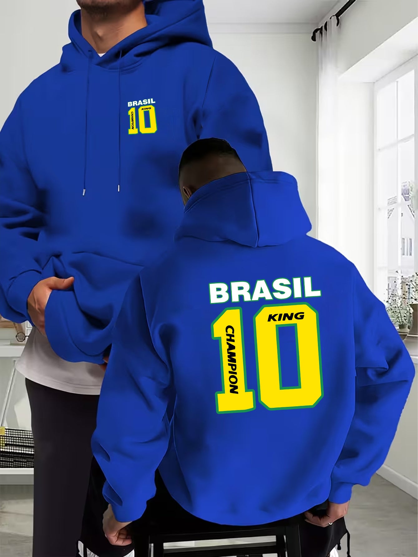 Men's Casual Hooded Sweatshirt with Brazilian No.10 Print