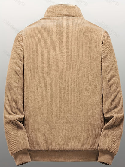 Men's Corduroy Jacket Olive Green - Retro Loose-Fit Full-Zip Winter Coat with Stand Collar & Zippered Pockets, Machine Washable Corduroy Outer (No) for Casual & Formal Wear - Autumn/Winter Outerwear, Womens Coats And Jackets,