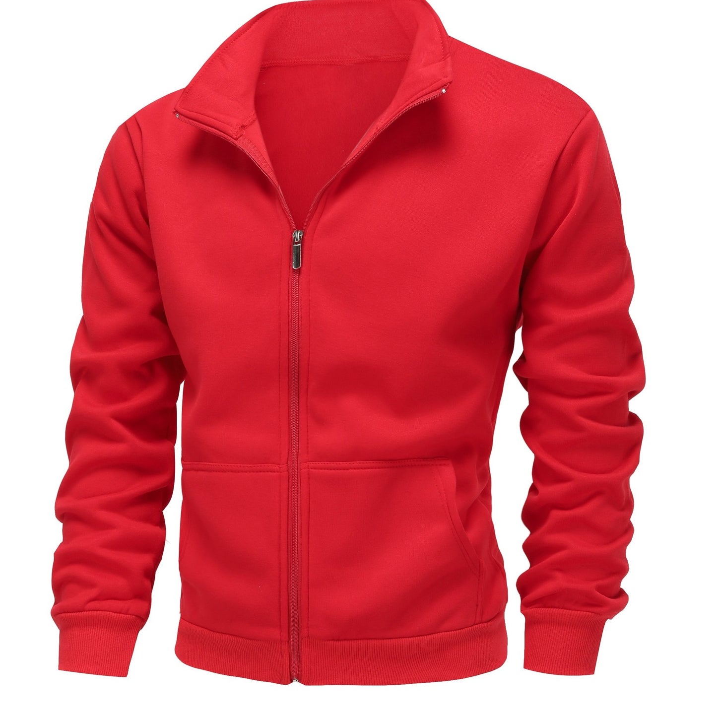 Warm High Neck Jacket, Men's Casual Slant Pocket Zip Up Athletic Jacket For Fall Winter