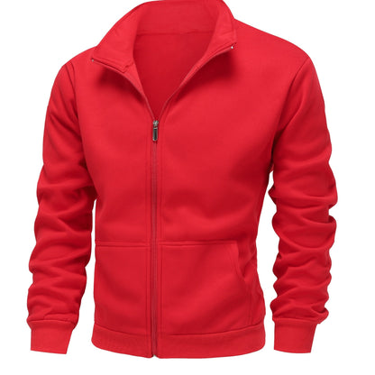 Warm High Neck Jacket, Men's Casual Slant Pocket Zip Up Athletic Jacket For Fall Winter