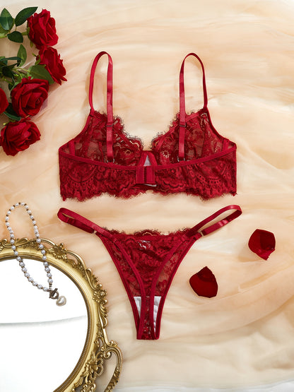 Women’s Sexy Lace Underwire Lingerie Set with Medium Support