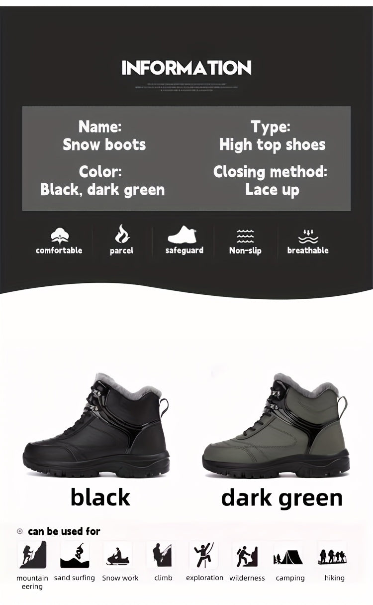 Men'S High-Top Snow Boots for Winter, Featuring Thickened Fleece for Warmth, Designed for Outdoor Activities with Slip-Resistant And Wear-Resistant Properties.