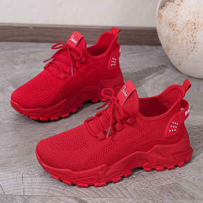 Women'S Breathable Knit Mesh Sneakers - Lightweight Running Shoes with Non-Slip EVA Sole - Comfortable All-Season Casual Walking Footwear, Black & White Options, Low-Top Lace-Up Design, Walking Shoes