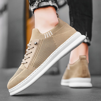 Men's Breathable Mesh Sneakers - Casual Retro Slip-On Flats with Soft PVC Sole, Lace-Up Closure for Spring/Summer Outdoor and Casual Attire