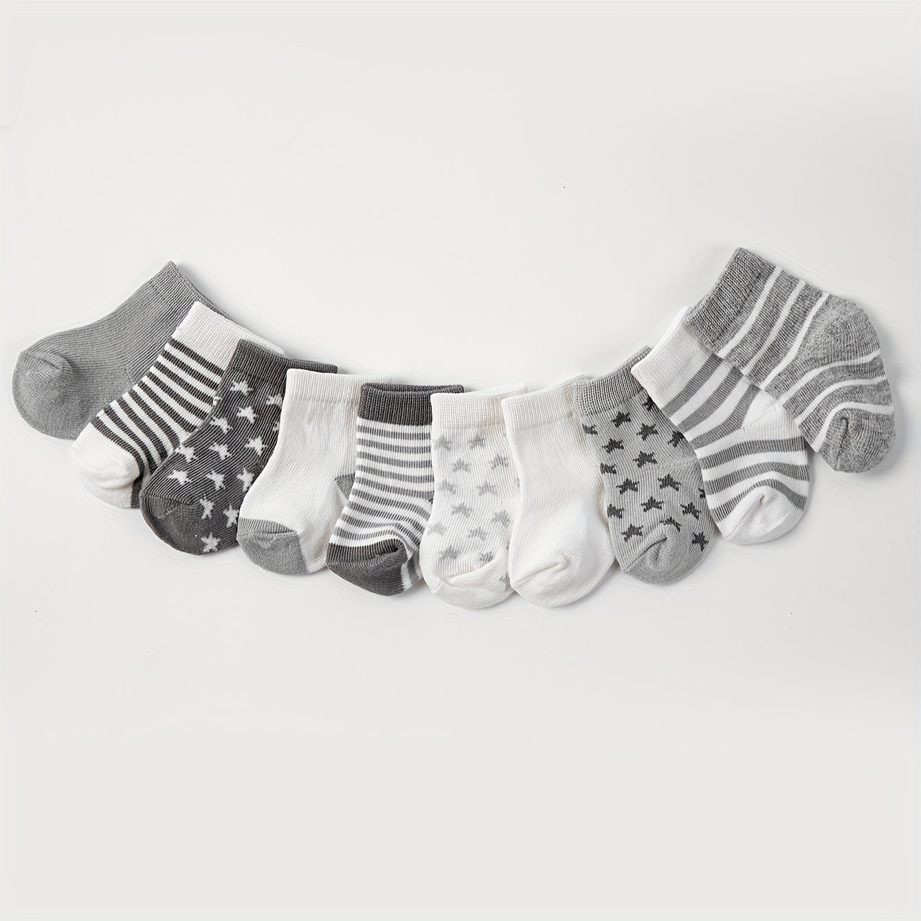 10 Pairs Of Baby Boy's Striped Knitted Socks, Breathable Sweat-absorbing Comfy Soft Casual Simple Style Socks All Seasons Wearing For Kid's Outdoor Wearing