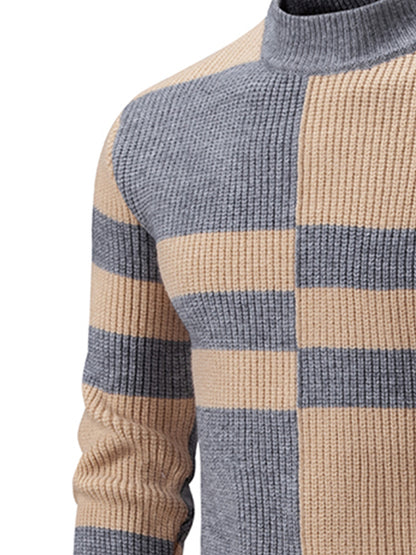 Men'S Color Block Crew Neck Sweater | Casual Style, Thick Acrylic Fabric, Regular Fit for Fall/Winter