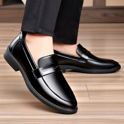 Men's Glossy Slip-On Formal Dress Shoes Low-Top PU Leather