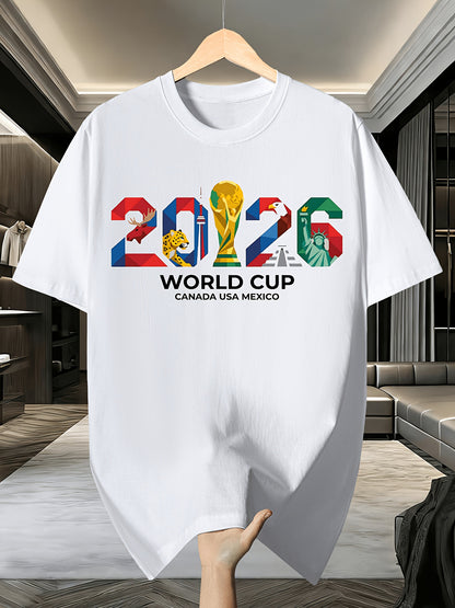 Unisex 2026 Football T-Shirt with Geometric Pattern, Cotton Crew Neck