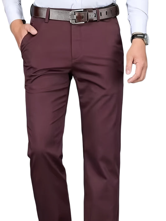 Classic Design Dress Pants, Men's Formal Solid Color Stretch Dress Pants For Business And Formal Occasions