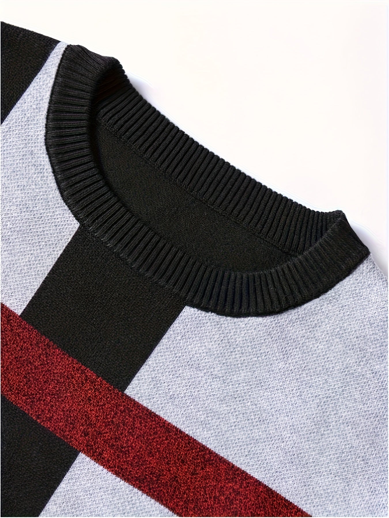 Men's Round Neck Casual Striped Warm Sweater Fashion Knit Pullover Top