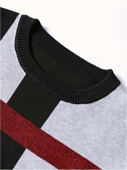 Men's Round Neck Casual Striped Warm Sweater Fashion Knit Pullover Top