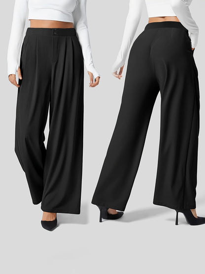 Solid Color Straight Leg Pants, Elegant High Waist Button Front Pants For Work & Office, Women's Clothing