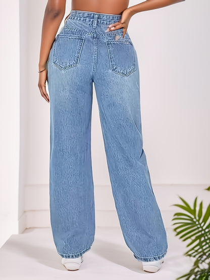 Բարձր առաձգականությամբ Hip Lifted Wide Leg Hole Jeans