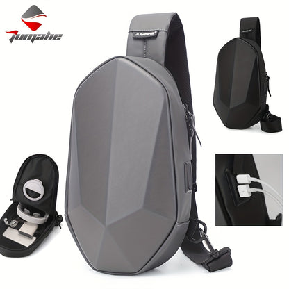 JUMAHE Men's USB Charging Crossbody Bag with Dual Power Ports, Hexagonal Geometric Design Street Style Shoulder Bag - Premium Durable Fabric, Adjustable Strap  Zipper Closure for Daily Commute (Black/Grey), Bags for Travel,