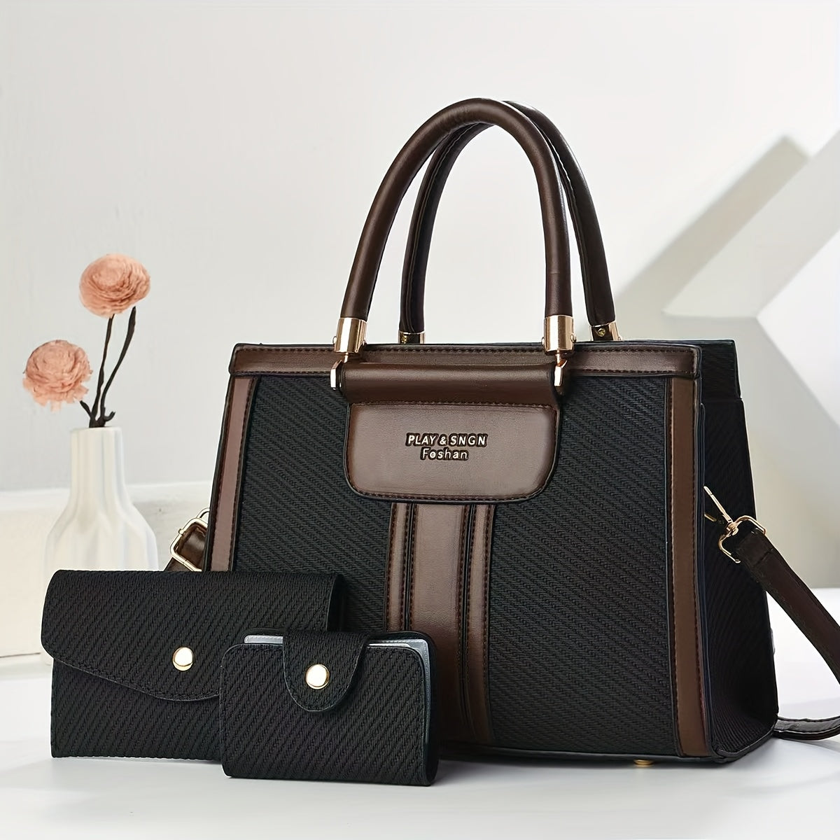 Women’s Elegant Retro PU Tote Bag with Zipper Closure