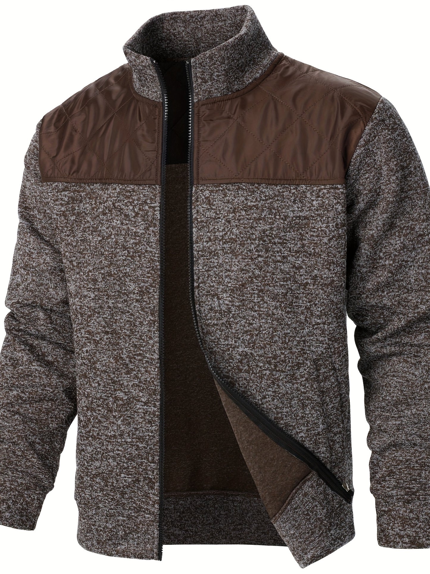 Men's Blocking Quilted Jacket For Spring And Autumn, Casual Stylish Outdoor Stand Collar Coat As Gift