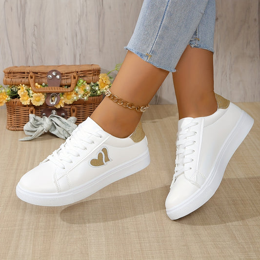 Կանացի Preppy Style Heart Pattern սպորտային կոշիկներ, բոլոր սեզոնային թեթև ժանյակավոր կոշիկներ, ներսը շնչող գործվածքից, EVA ներբան, գարուն/ամառ/աշուն պատահական վազքի մարզիչներ