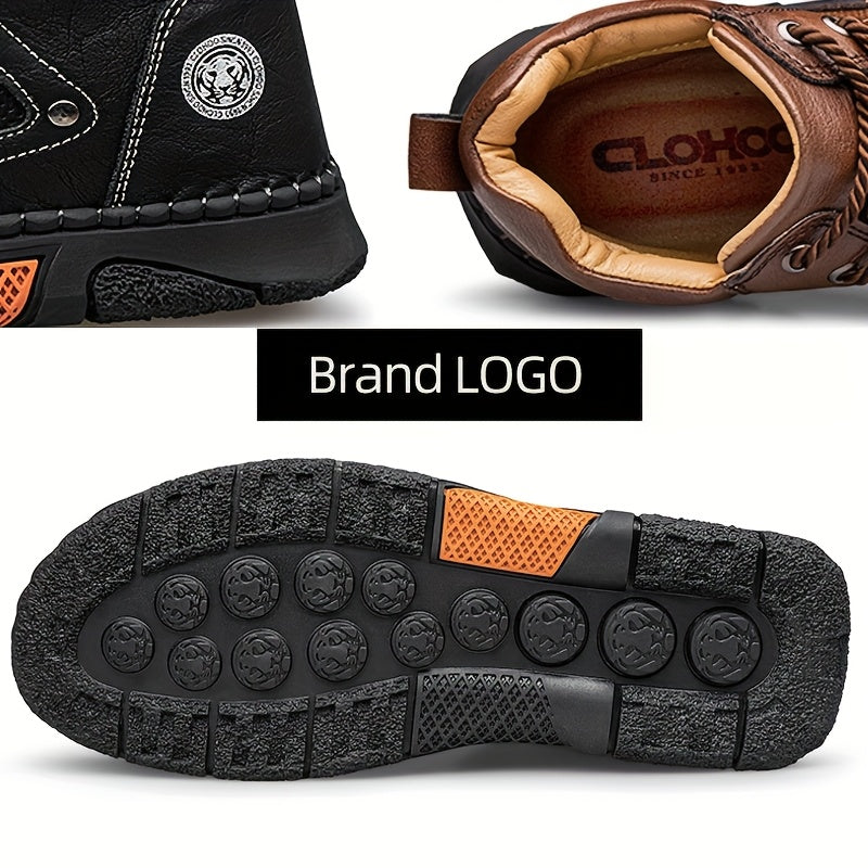 Men's Mid-Top Lace-Up Boots with Non-Slip Rubber Sole