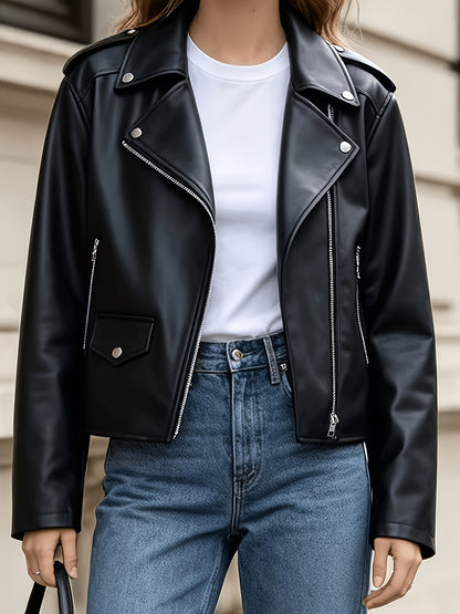 European Women's Lightweight PU Zip Jacket for Spring & Autumn