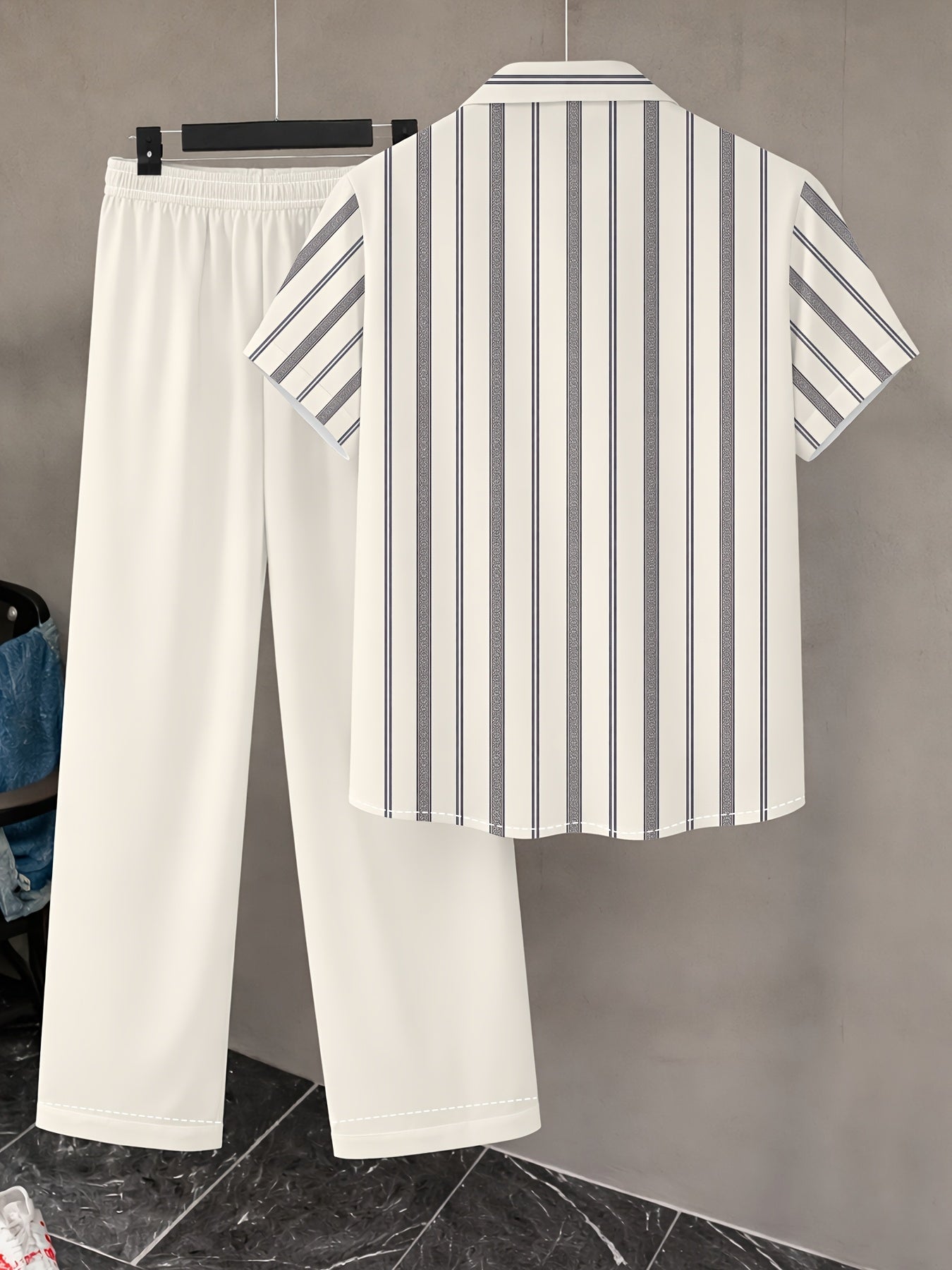 Men's Casual Summer Lapel Shirt and Long Pants Set