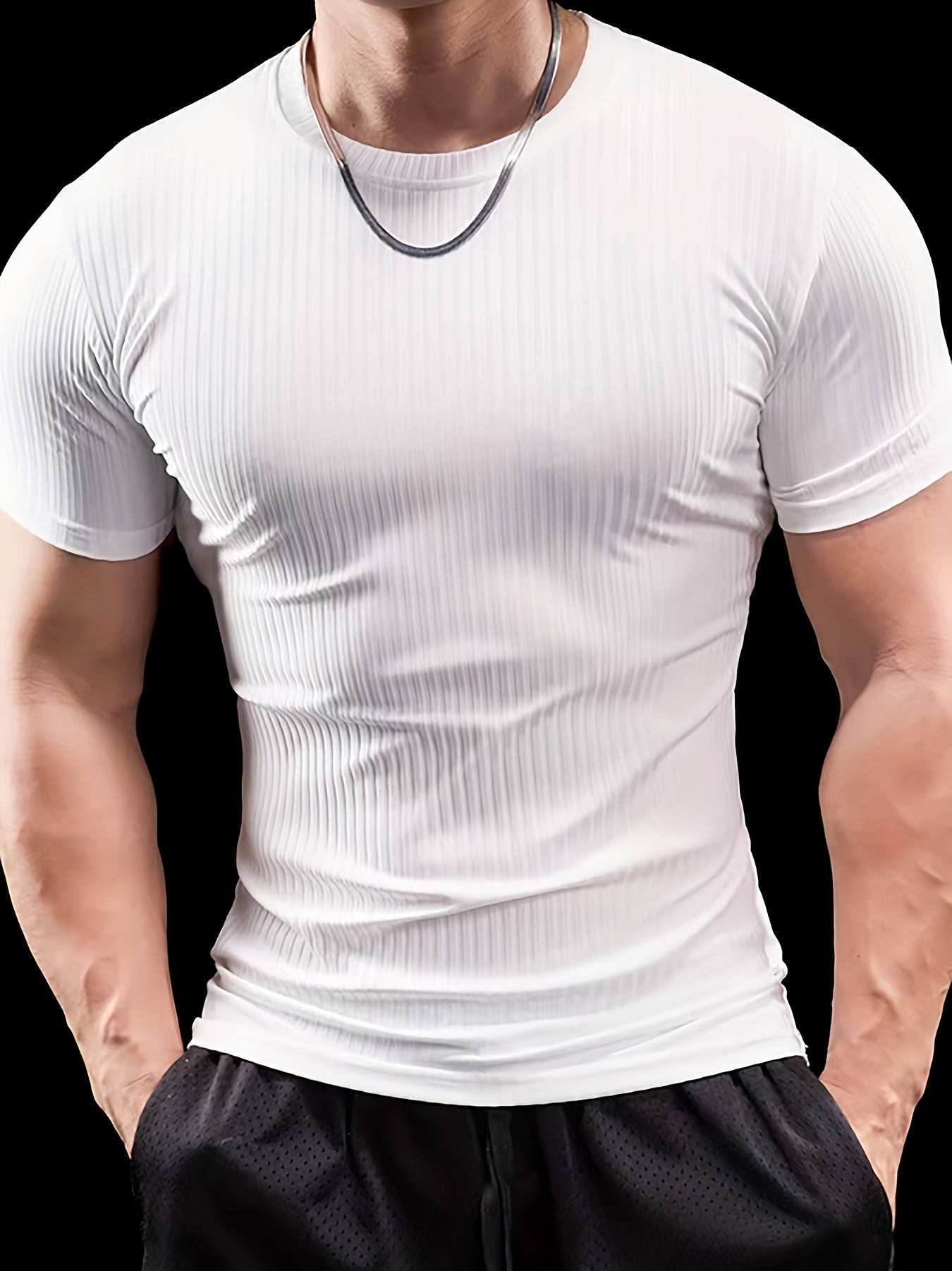 Men's Stretch Fit Short Sleeve T-Shirt - Breathable, Comfortable Polyester Blend, Solid Blue, Crew Neck, Casual  Sporty Style for Spring/Summer