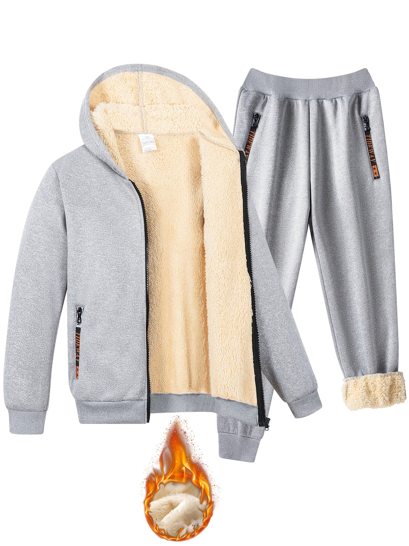 2pcs Boys' Fashion Fleece-Lined Thickened Jacket + Pants Set, Stylish Zip-Up Hoodie and Casual Sportswear Outfit for Autumn/Winter, Perfect Gift, Perfect for Outdoor, Autumn/winter Coat For Boy, Sportswear Suit For Boy, Boy C