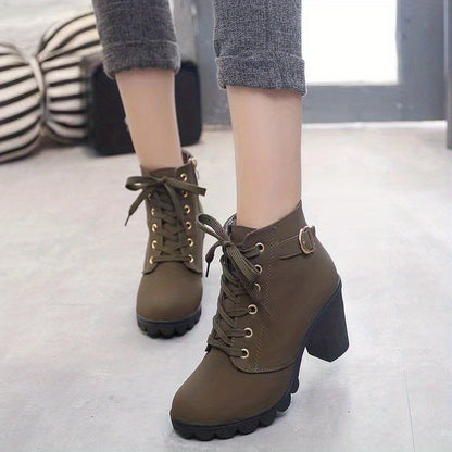 Women's Block Heeled Short Boots, Casual Lace Up Side Zipper Boots, Comfortable Ankle Boots