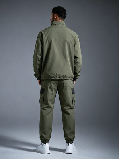 Men's Windproof Nylon Athletic Tracksuit Set with Cargo Pants