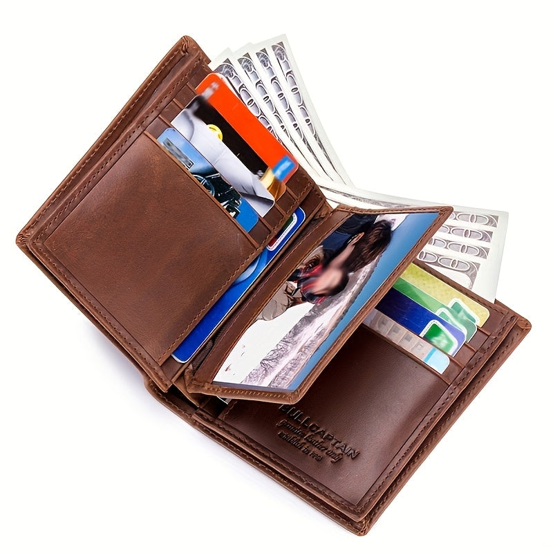 A Lightweight Men'S Leather Wallet Designed for Casual Use, Featuring a Compact Bi-Fold Style, Ample Space for , a Passport Compartment, Multiple Card Slots, And a Storage Pouch for Tickets And - ayq
