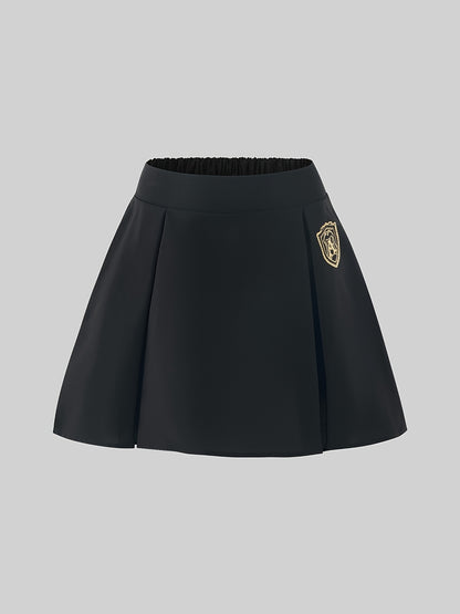 Girls Black A-Line Academy Style Pleated Skirt High Waist