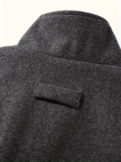 Men's Stylish Autumn/Winter Warm Polyester Casual Jacket with Lapel Collar, Zipper Closure, and Pockets - 100% Polyester Solid Color Loose Fit Coat
