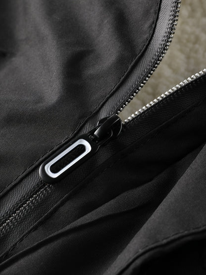 Men'S Heavy-Duty Winter Jacket with Fur-like Hood Collar - Thermal Insulated Cold Weather Coat, Full-Zip Front, Zippered Pockets - Beige/ for Everyday & Formal Outfits - Non-Stretch Outer Shell, Outdoor Outerwear, Casual Styl