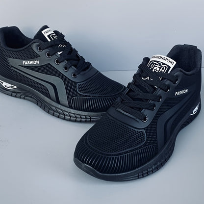 Men's Trendy Striped Running Shoes Lace Up Breathable Low Top For Outdoor Walking Jogging Casual Activities All Seasons