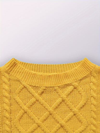 Elegant Cable Knit Sweater for Women - Casual Long Sleeve, Round Neck Pullover in Solid Color, Perfect for Fall/Winter