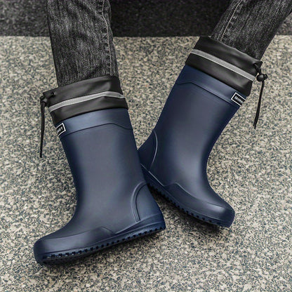 Men's All-Season PU High-Top Slip-On Motorcycle Boots