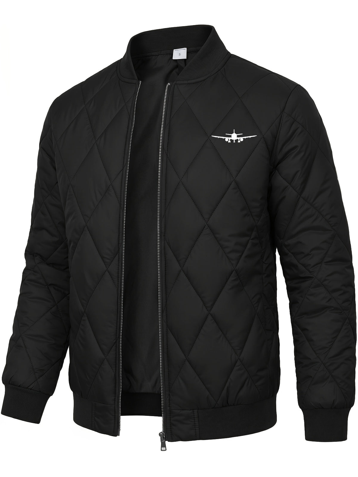 Men's Casual Padded Baseball Collar Coat with Chest Print