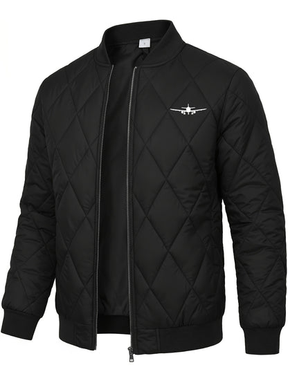 Men's Casual Padded Baseball Collar Coat with Chest Print