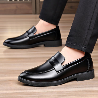 Men's Glossy Slip-On Formal Dress Shoes Low-Top PU Leather