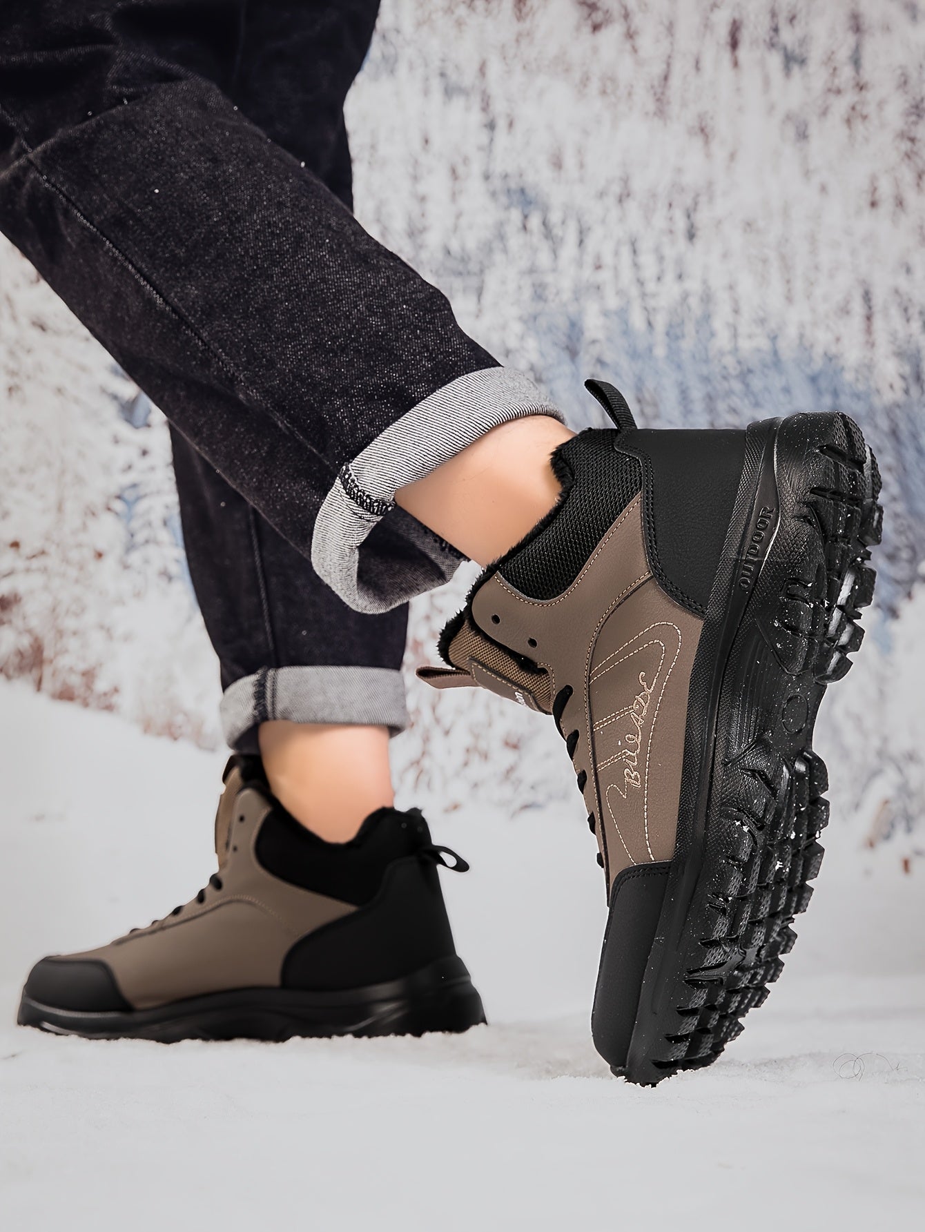 Տղամարդկանց ձմեռային բարձրակրունկ կոշիկներ - վերևի մասը, փափուկ ծածկույթ և փափուկ ներբան, չսահող MD ներբան, շագանակագույն/սև արշավային կոշիկներ ձյան, սառույցի և ցուրտ եղանակի համար - թեթև և դիմացկուն ամենօրյա ձմեռային կոշիկներ արշավների համար