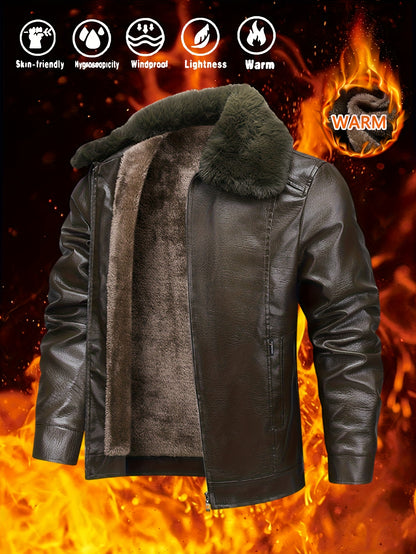 Men's Winter Jacket with Lining - Full-Zip Lapel Collar, Thickened Warm Coat for Cold Weather, Windproof & Flame-Resistant-like Beige (Hand Washable) - Ideal for Outdoor, Casual & Daily Wear (Black)