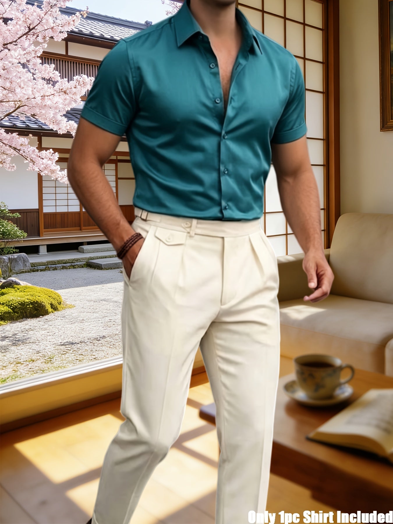 Men’s High-Stretch Lapel Short-Sleeve Shirt for Summer Casual
