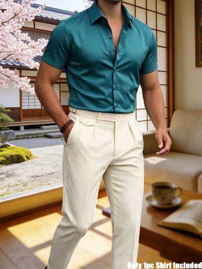 Men’s High-Stretch Lapel Short-Sleeve Shirt for Summer Casual