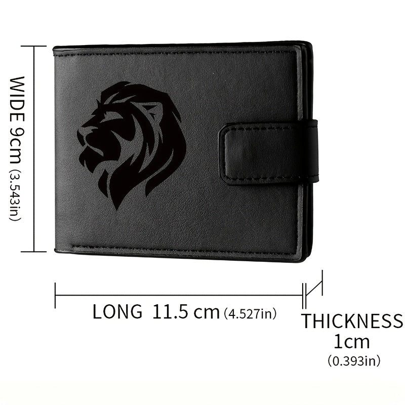 Lion Head Print Minimalist Design Wallet | Men'S Card Holder with Multiple Slots, Coin Purse, Document Organizer, Faux Leather, Casual Style