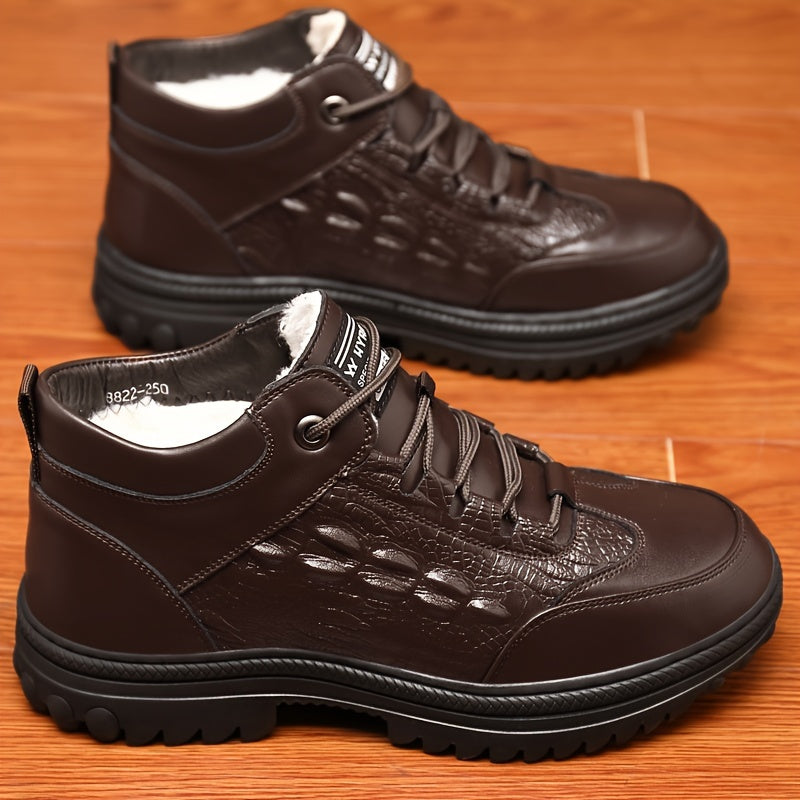 Men's Slip-On Ankle Snow Boots with Plush Lining & Thick Rubber Sole - Thermal Insulated Winter Boots, Microfiber Upper, Cushioned PU Insole, Solid Color Design for Cold Weather, Winter Shoes