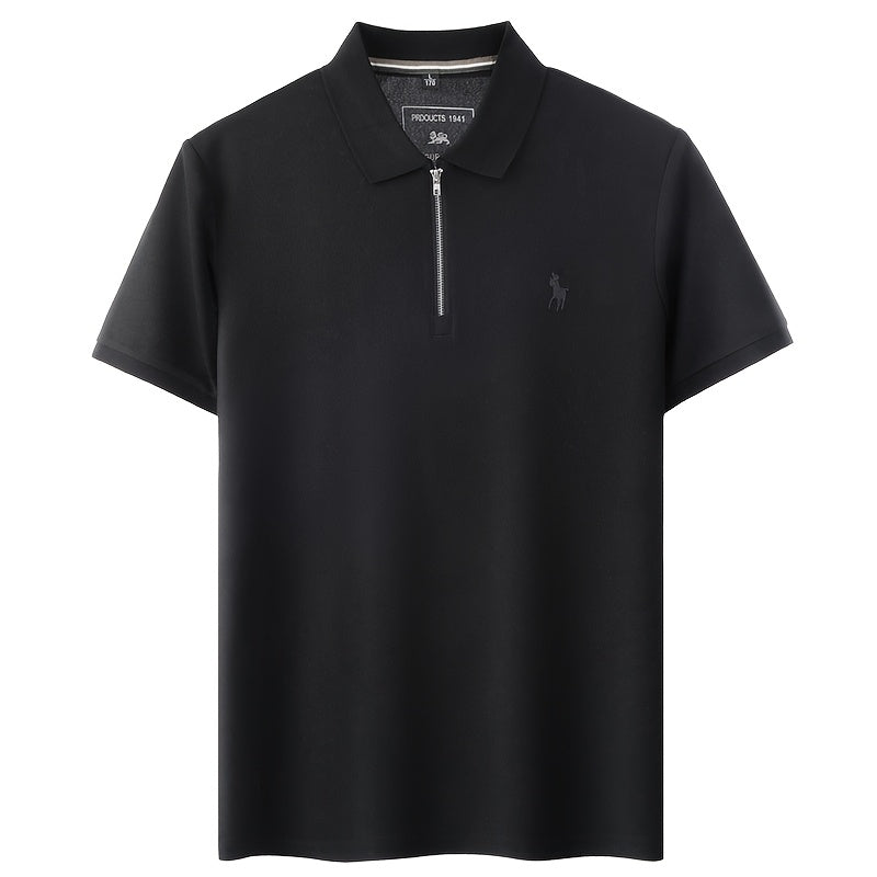 New Stylish Short-Sleeve Polo Shirt with a Zipper, a Breathable Business Fashion Tee, Featuring High-End Embroidery on The Sleeves And an Exquisite Design on The Back - ayq