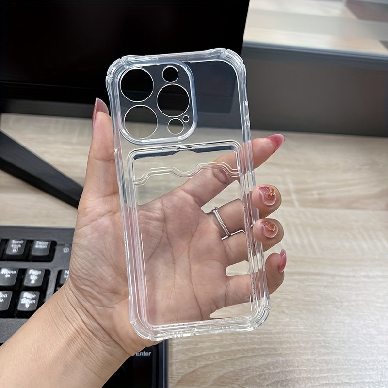 Transparent Simple Clear Card Slot Bag Phone Case Soft Cover, for iPhone 16 15 14 13 12 11 Pro Plus Pro Max X Xs Max Xr 7 8 Mini, for iPhone Users - Suitable for Everyday Use