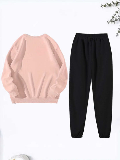 Women'S Sparkling Bow Print Sweatshirt and Pants Set - Casual Long Sleeve Pullover with Glittery Bow Design, Black and Gray, Perfect for Casual Attire, Casual Wear|Sparkling Bow Design|Stretchy Fabric