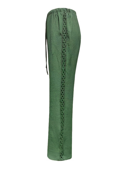 Women's Casual Straight Leg Polyester Trousers with Ruffle Detail