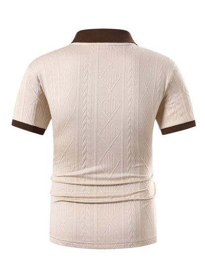 Men's Casual Polo Shirt with Breathable Jacquard Fabric