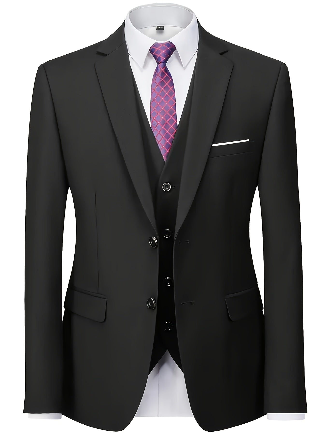 Men's 3-Piece Suit with Jacket, Vest & Pants - Stylish Formal Wear